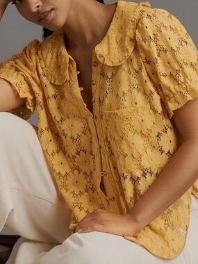 Anthropologie The Keira blouse by Pilcro. Sunflower yellow lace.
